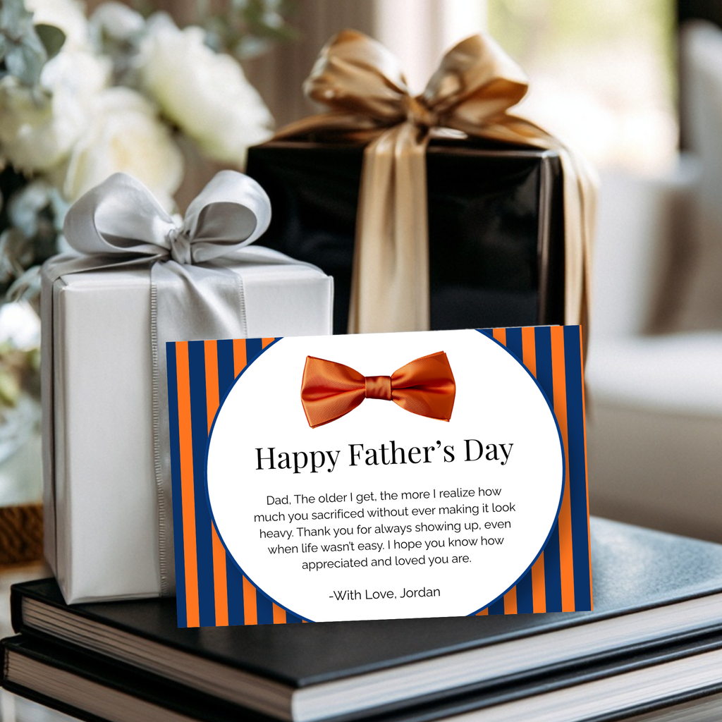 Orange and Blue Father’s Day Card with Bow Tie Design | Editable in Canva