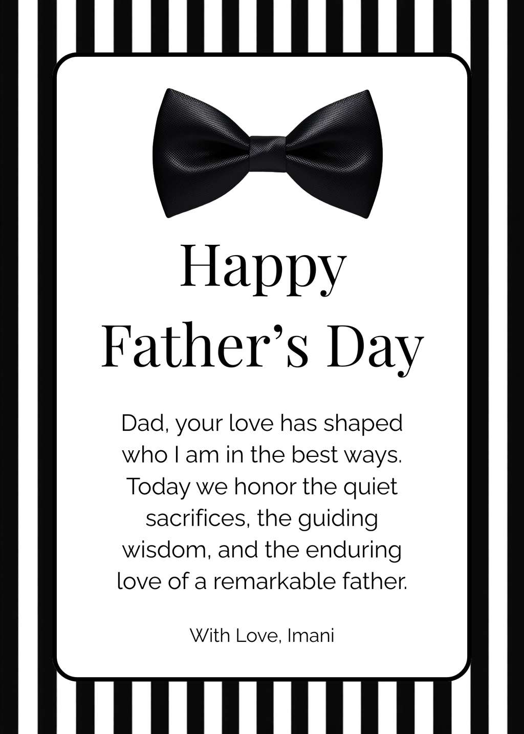 Luxe Father’s Day Card with Bow Tie Design | Editable in Canva | Formal Black and White | Printable Template | Instant Download