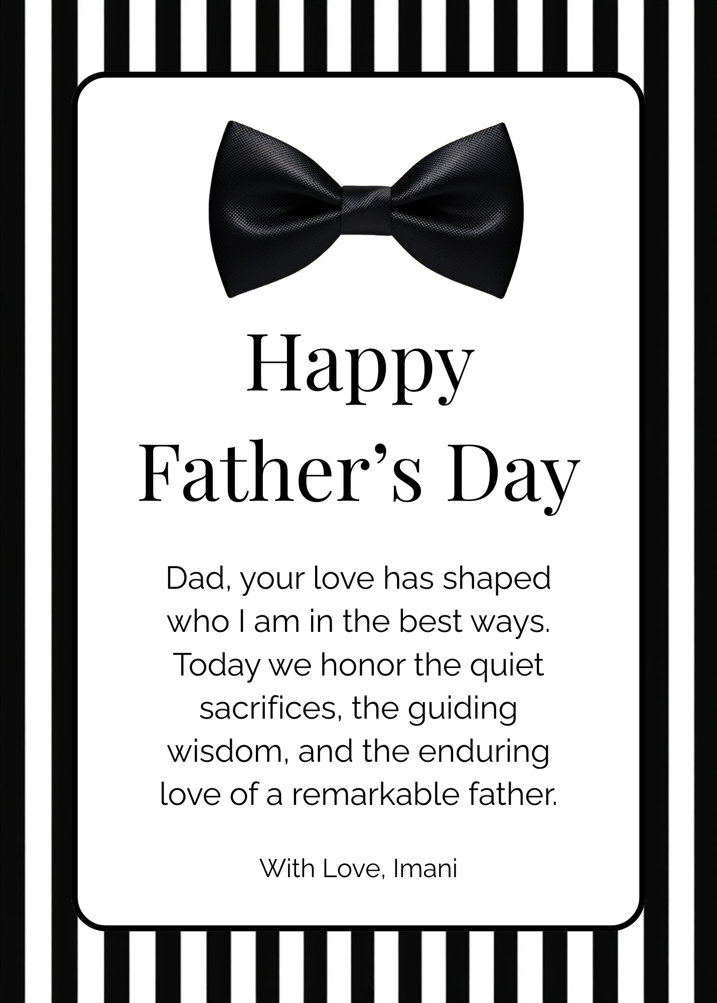 Luxe Father’s Day Card with Bow Tie Design | Editable in Canva | Formal Black and White | Printable Template | Instant Download