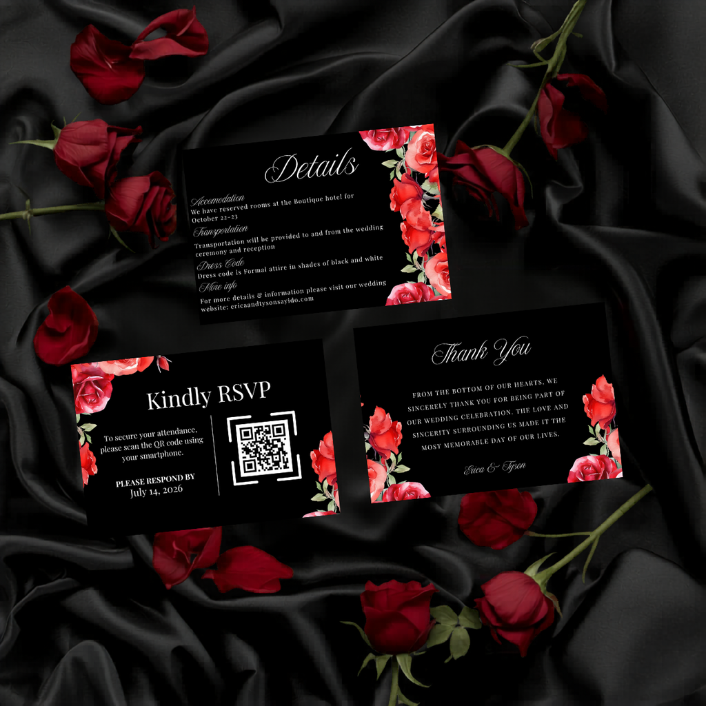 The Love Edit Vol. 2 | Luxe Black and Red Rose Editorial Wedding Suite | Fully Editable in Canva