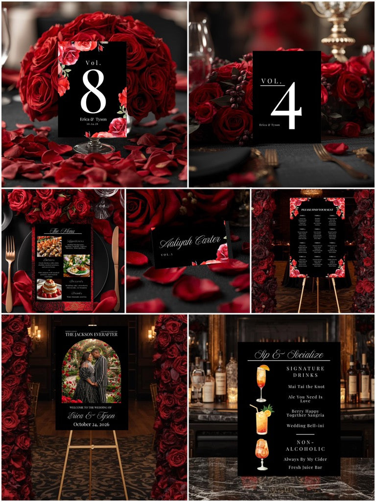 The Love Edit Vol. 2 | Luxe Black and Red Rose Editorial Wedding Suite | Fully Editable in Canva