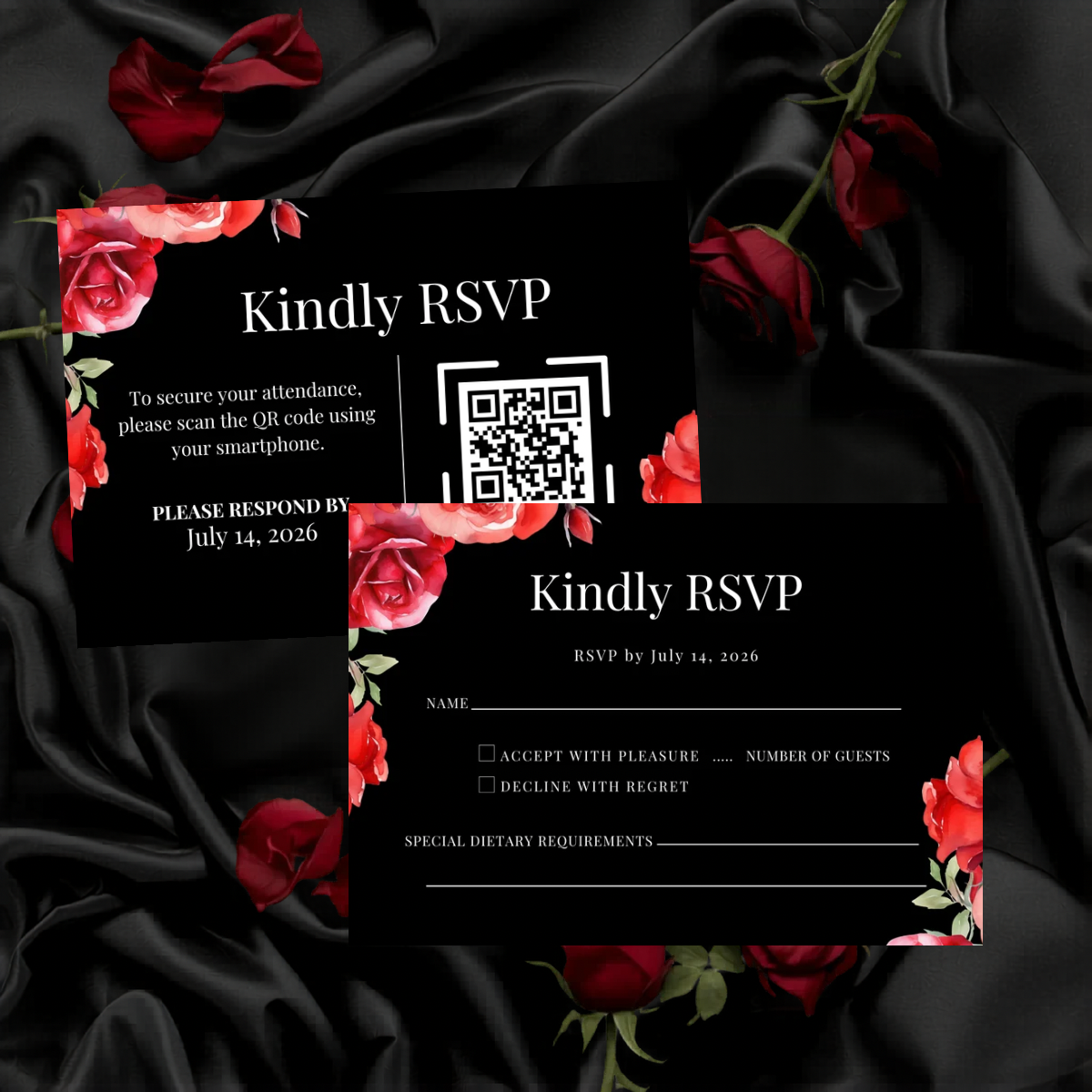 The Love Edit Vol. 2 | Luxe Black and Red Rose Editorial Wedding Suite | Fully Editable in Canva