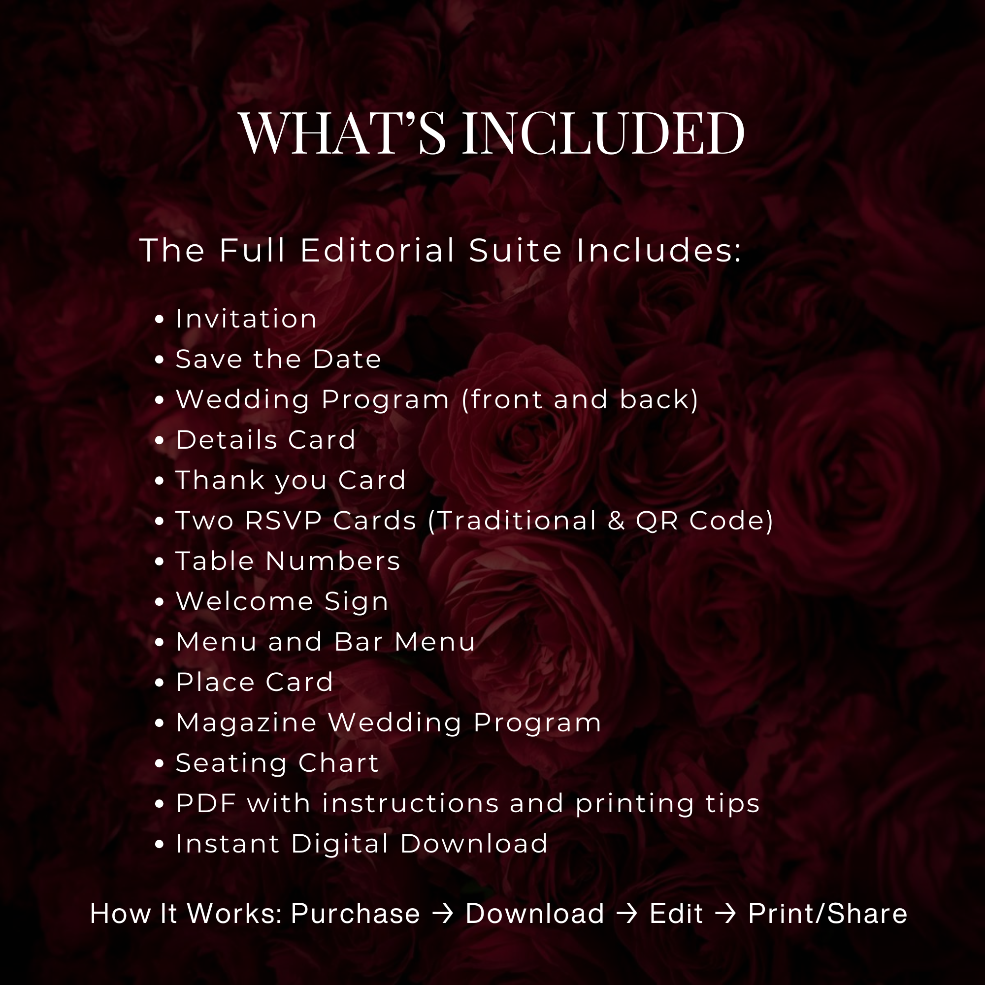 The Love Edit Vol. 2 | Luxe Black and Red Rose Editorial Wedding Suite | Fully Editable in Canva