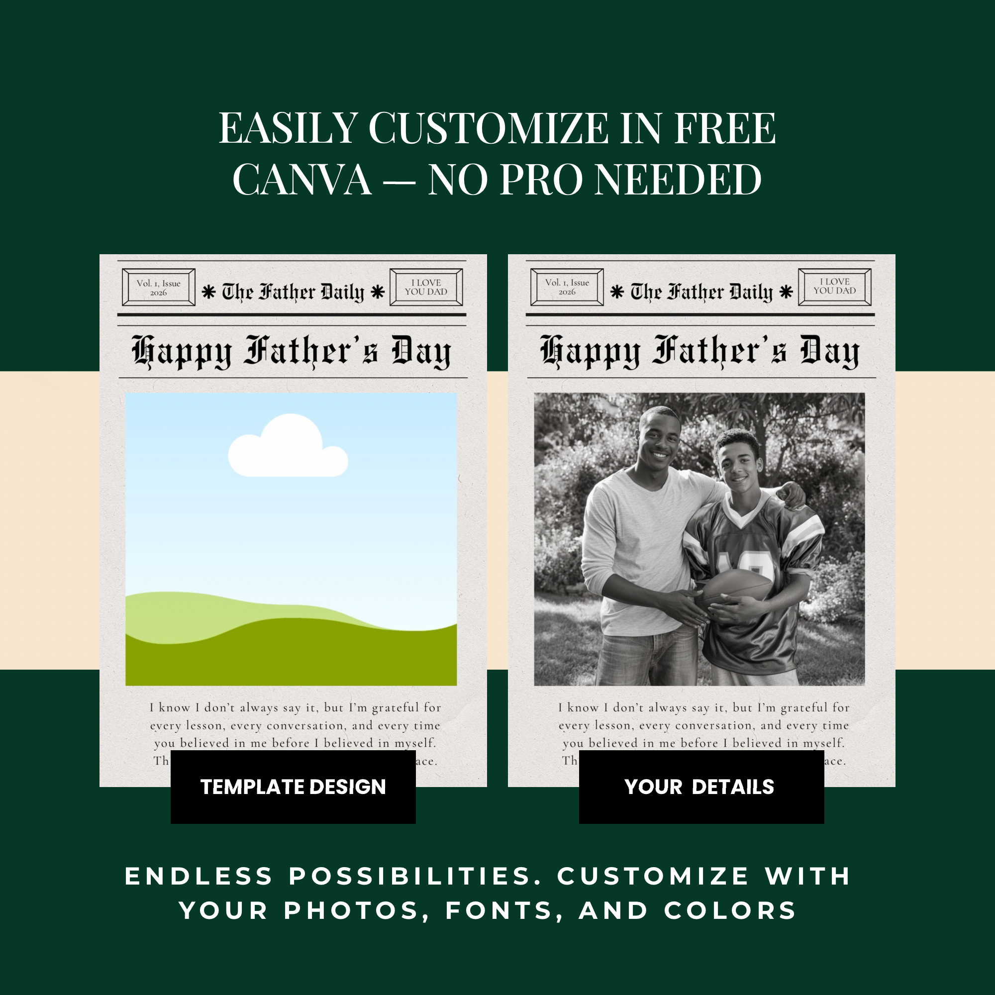 Newspaper Father’s Day Card | Editable Canva Template