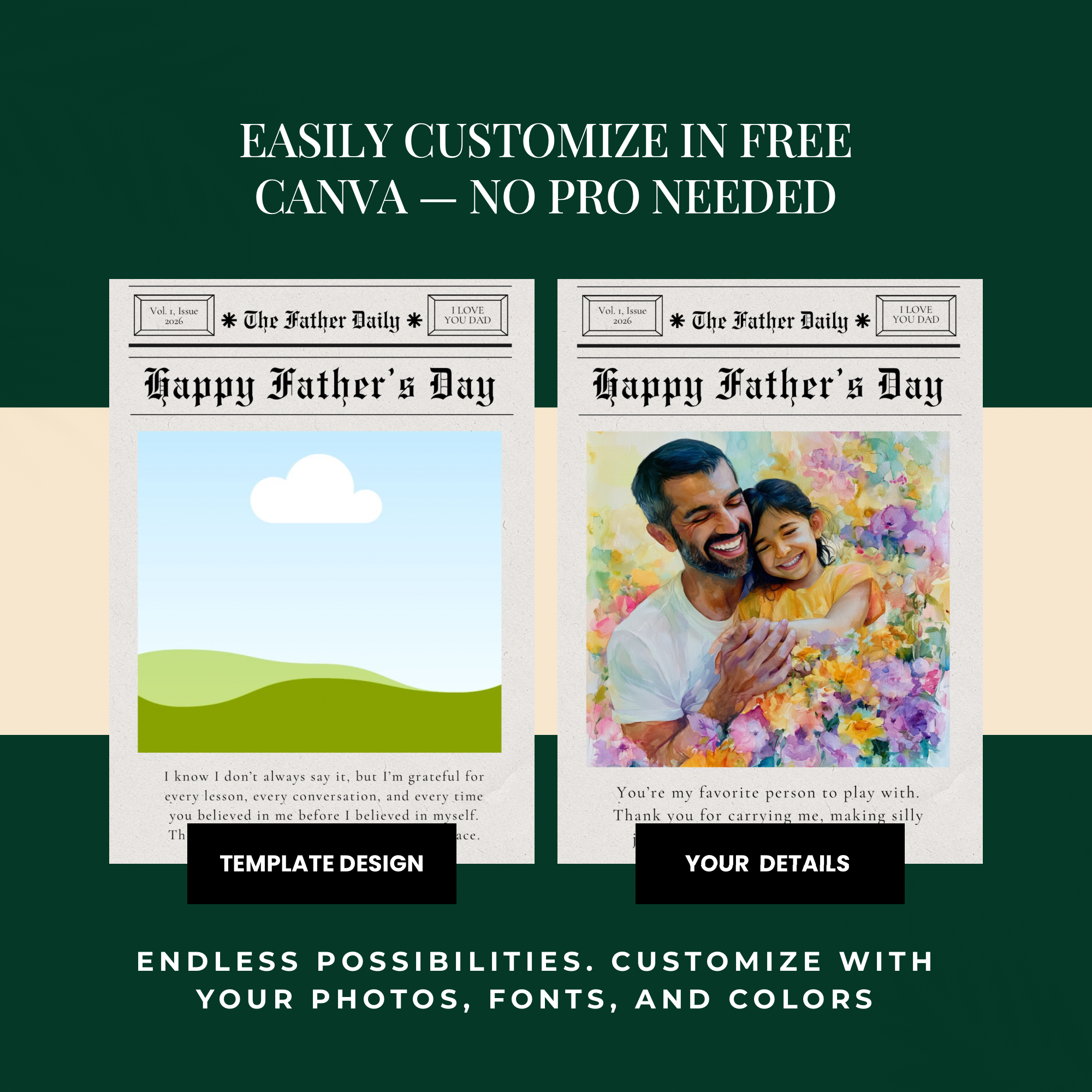 Newspaper Father’s Day Card | Editable Canva Template