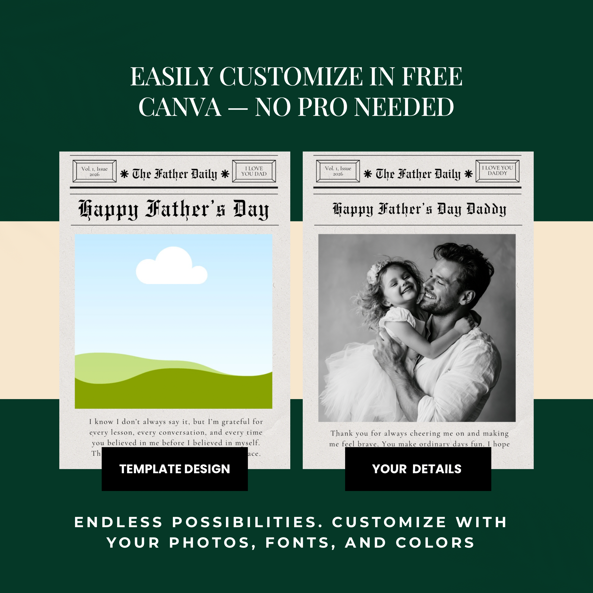 Newspaper Father’s Day Card | Editable Canva Template