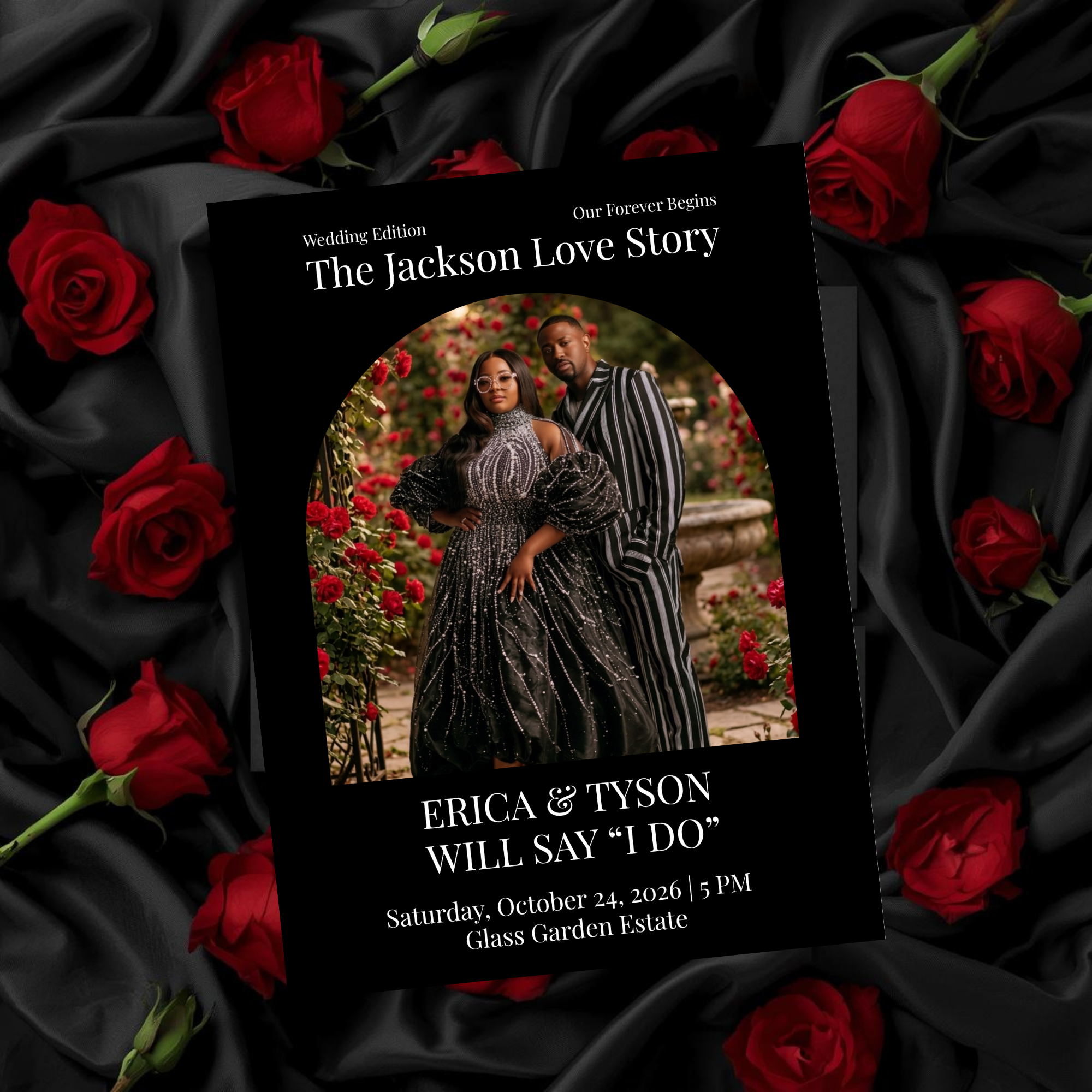 The Love Edit Vol. 2 | Luxe Black and Red Rose Editorial Wedding Suite | Fully Editable in Canva