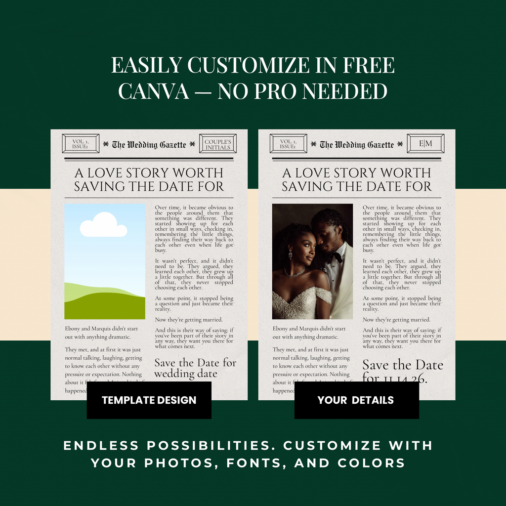 Newspaper Save the Date | Editable Canva Template