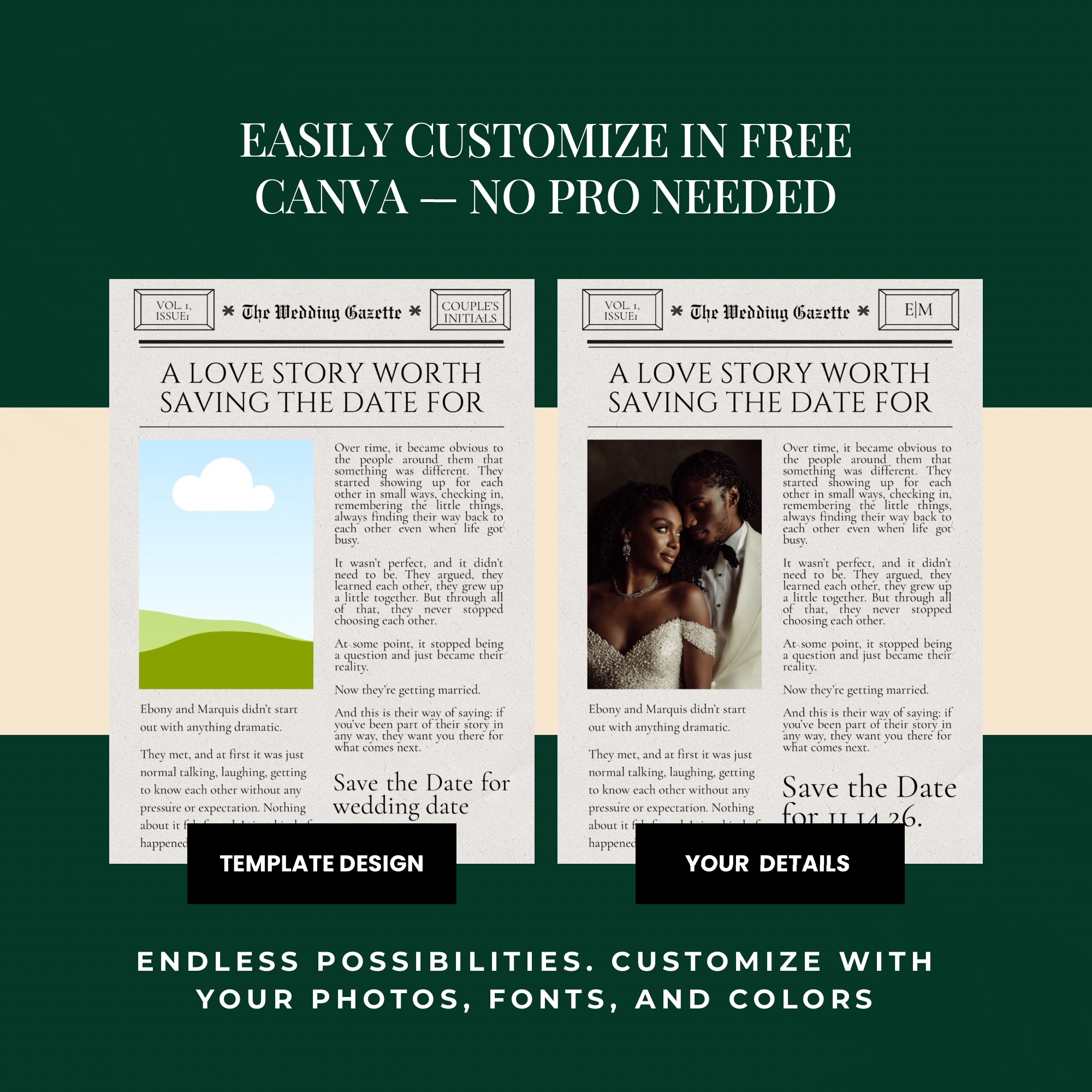 Newspaper Save the Date | Editable Canva Template