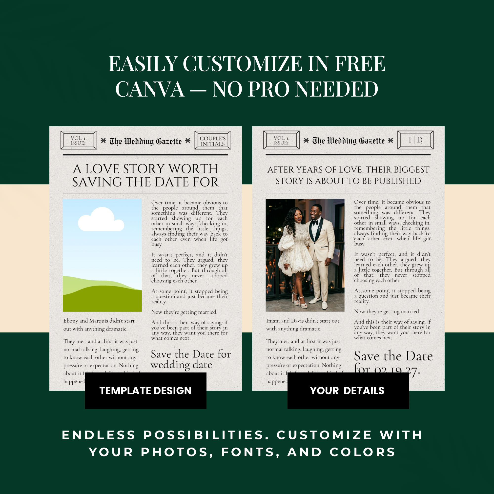 Newspaper Save the Date | Editable Canva Template
