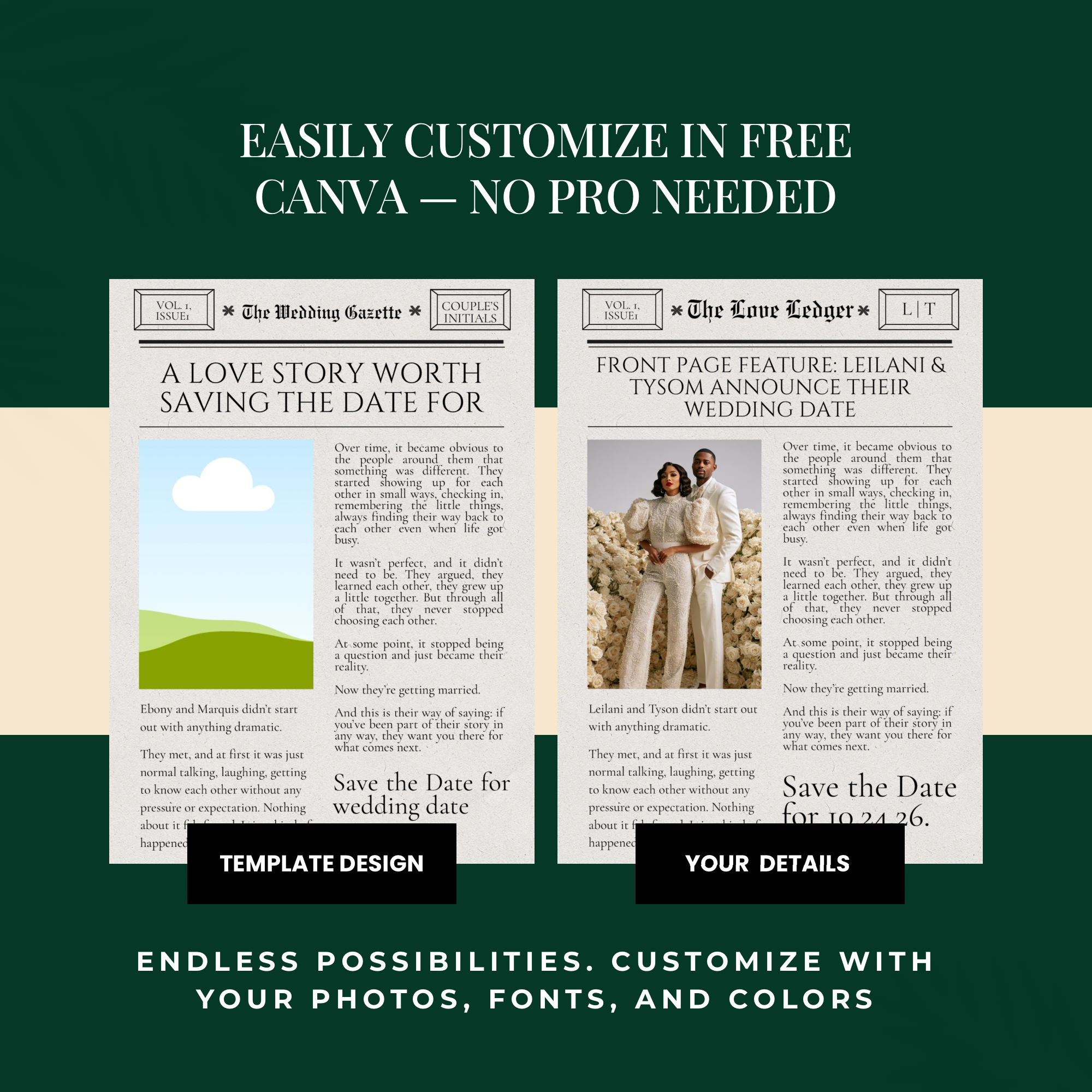 Newspaper Save the Date | Editable Canva Template