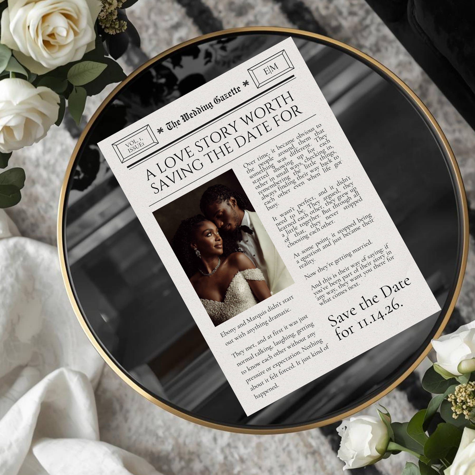 Newspaper Save the Date | Editable Canva Template