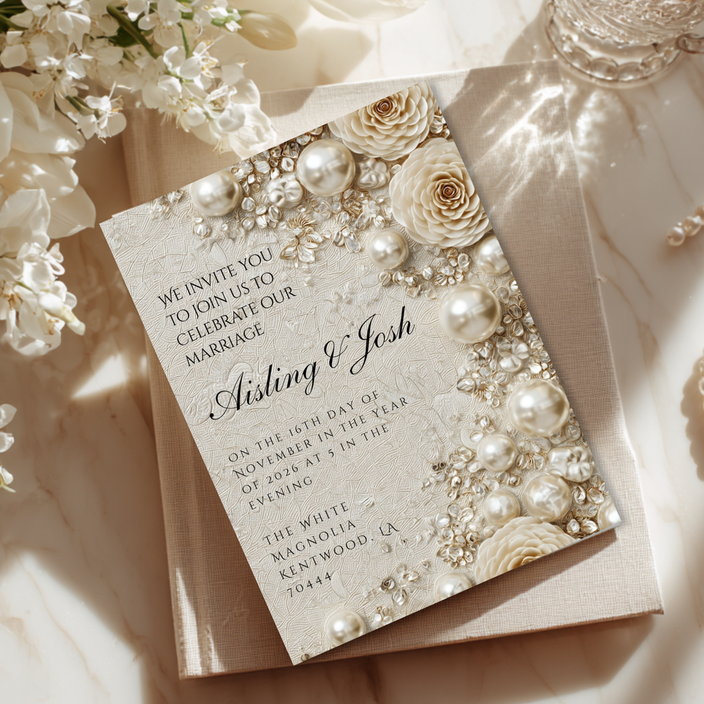 Pearl Wedding Invitation Bundle | Luxury Bridal Invitation Collection | 8 Editable Templates