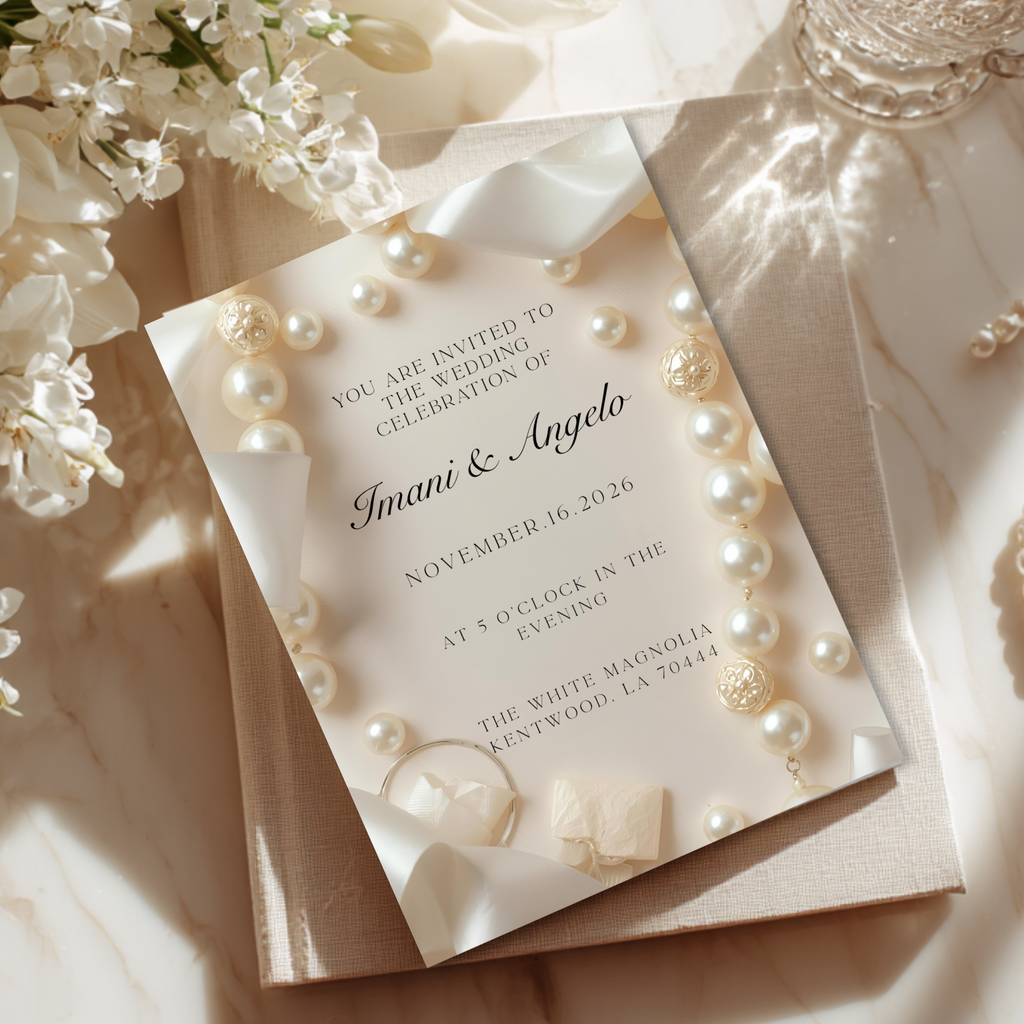 Pearl Elegance Wedding Invitation Template | Editable in Canva