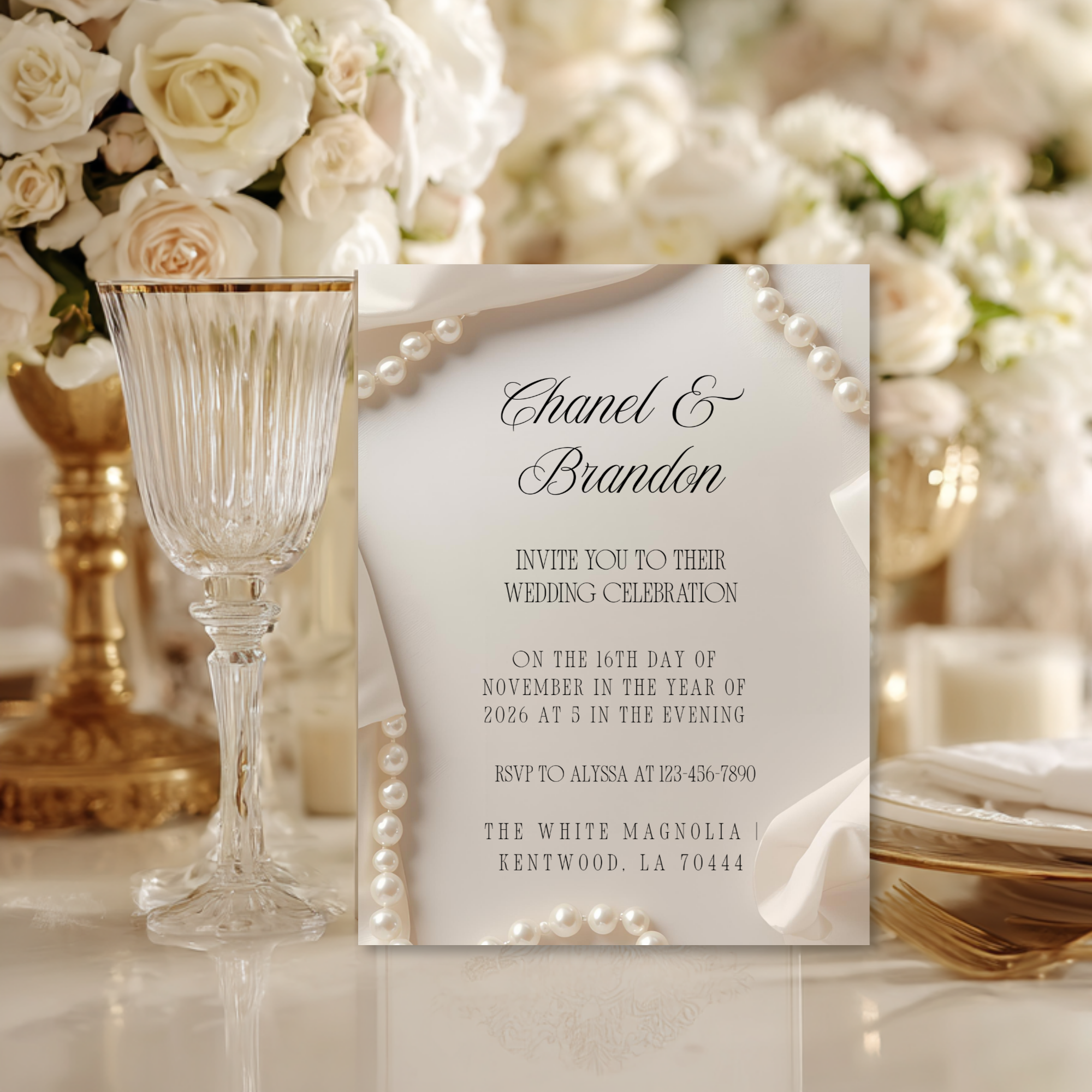 Minimal Pearl Wedding Invitation Template | Modern Elegant Bridal Suite | Editable Canva Invitation