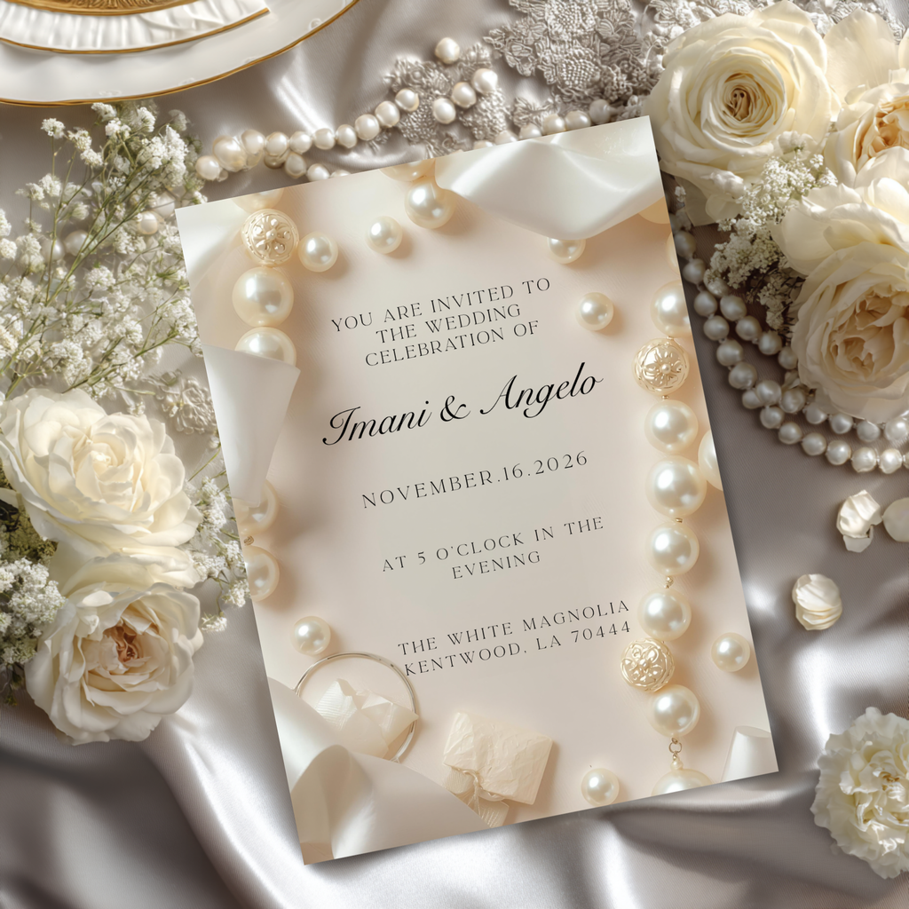 Pearl Elegance Wedding Invitation Template | Editable in Canva