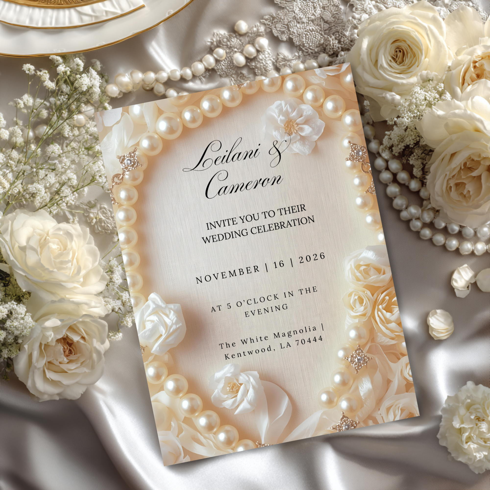 Pearl Wedding Invitation Bundle | Luxury Bridal Invitation Collection | 8 Editable Templates