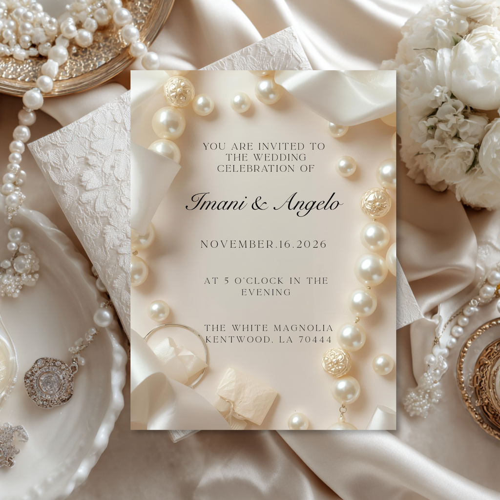 Pearl Elegance Wedding Invitation Template | Editable in Canva