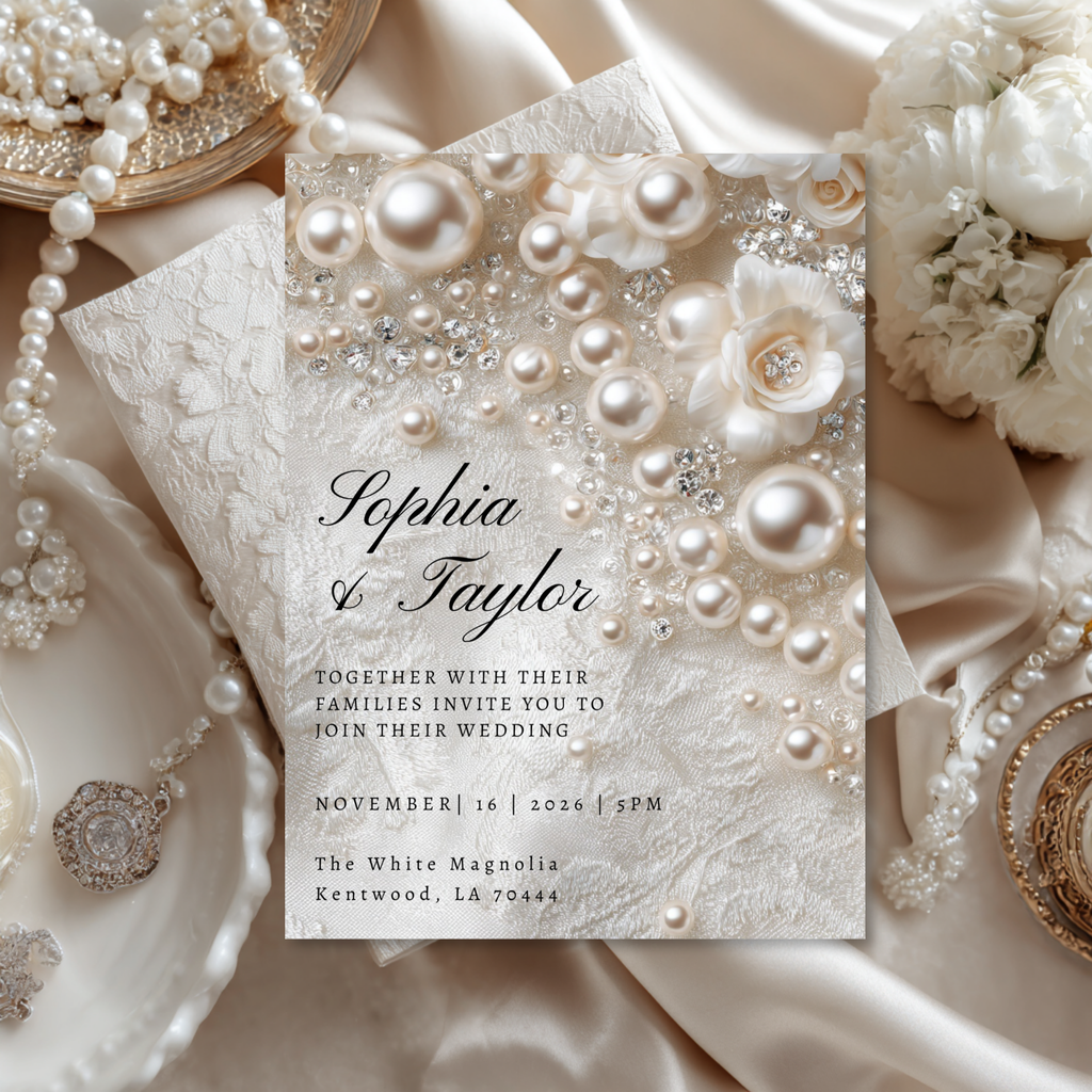 Pearl Wedding Invitation Bundle | Luxury Bridal Invitation Collection | 8 Editable Templates