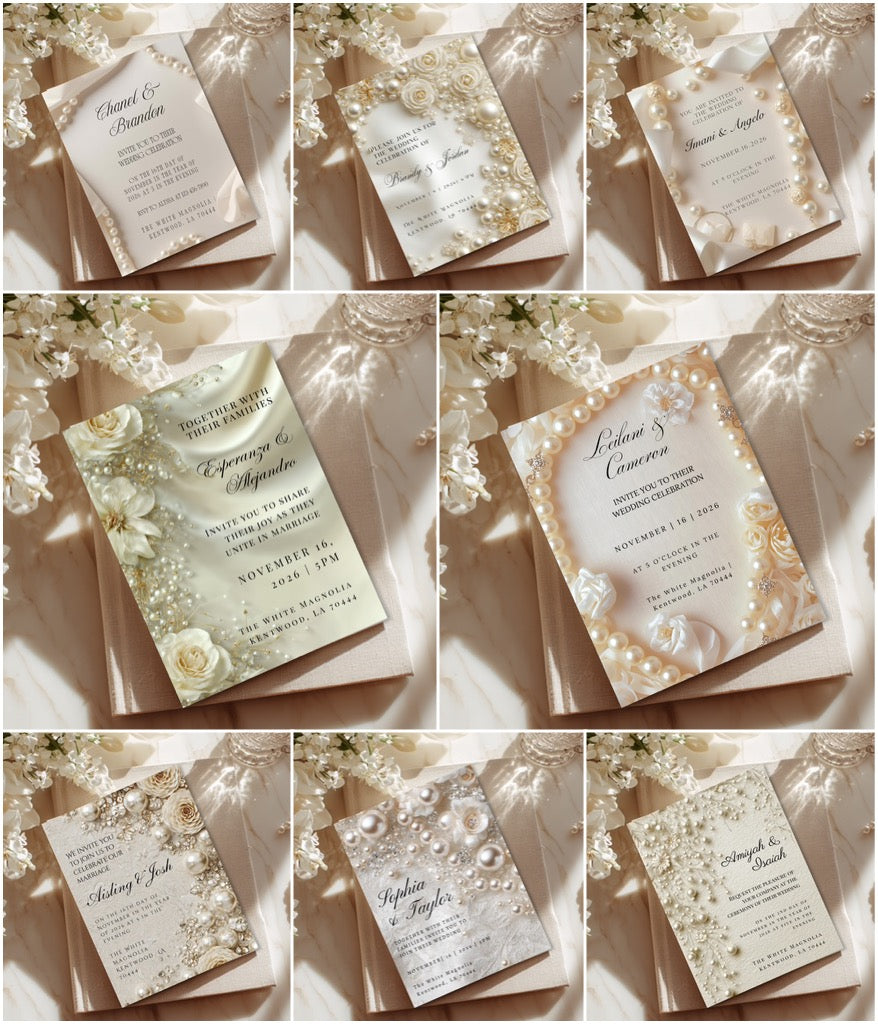Pearl Wedding Invitation Bundle | Luxury Bridal Invitation Collection | 8 Editable Templates