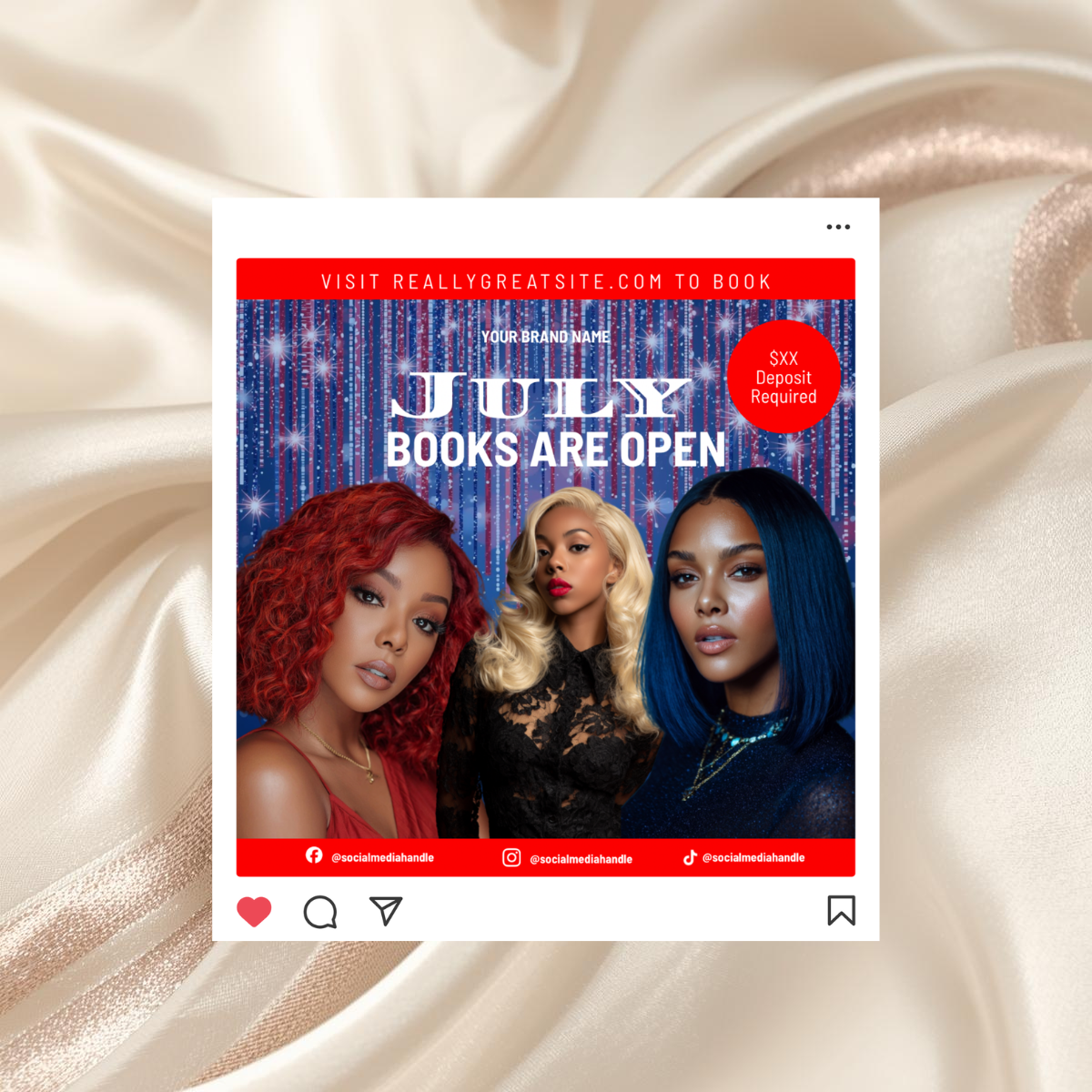 July Hair Stylist Booking Template | Editable Canva Instagram Flyer | Salon Promo Special