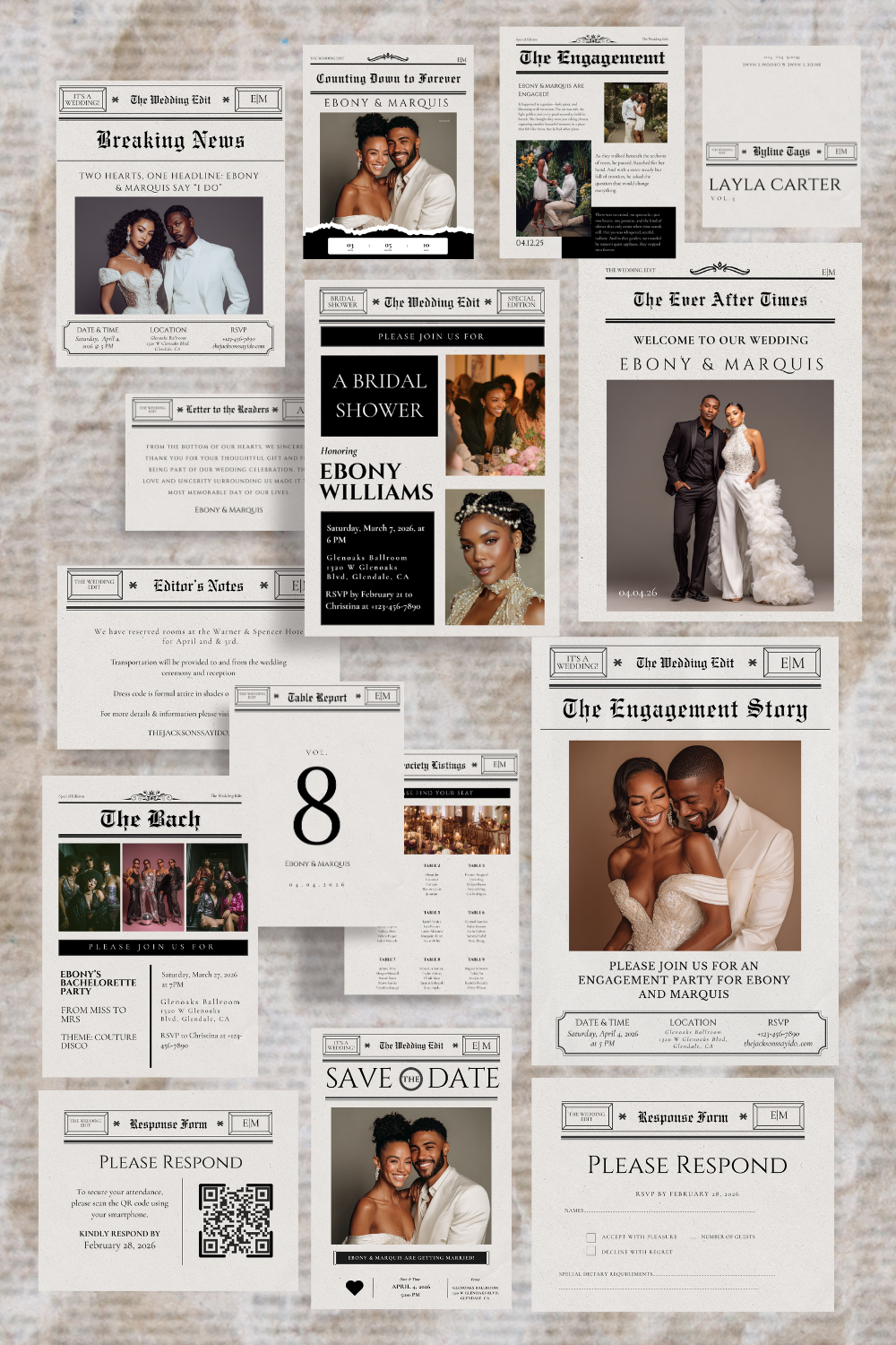 Custom Wedding Invitation Suites – Luxe Bridal Design (50% Deposit)