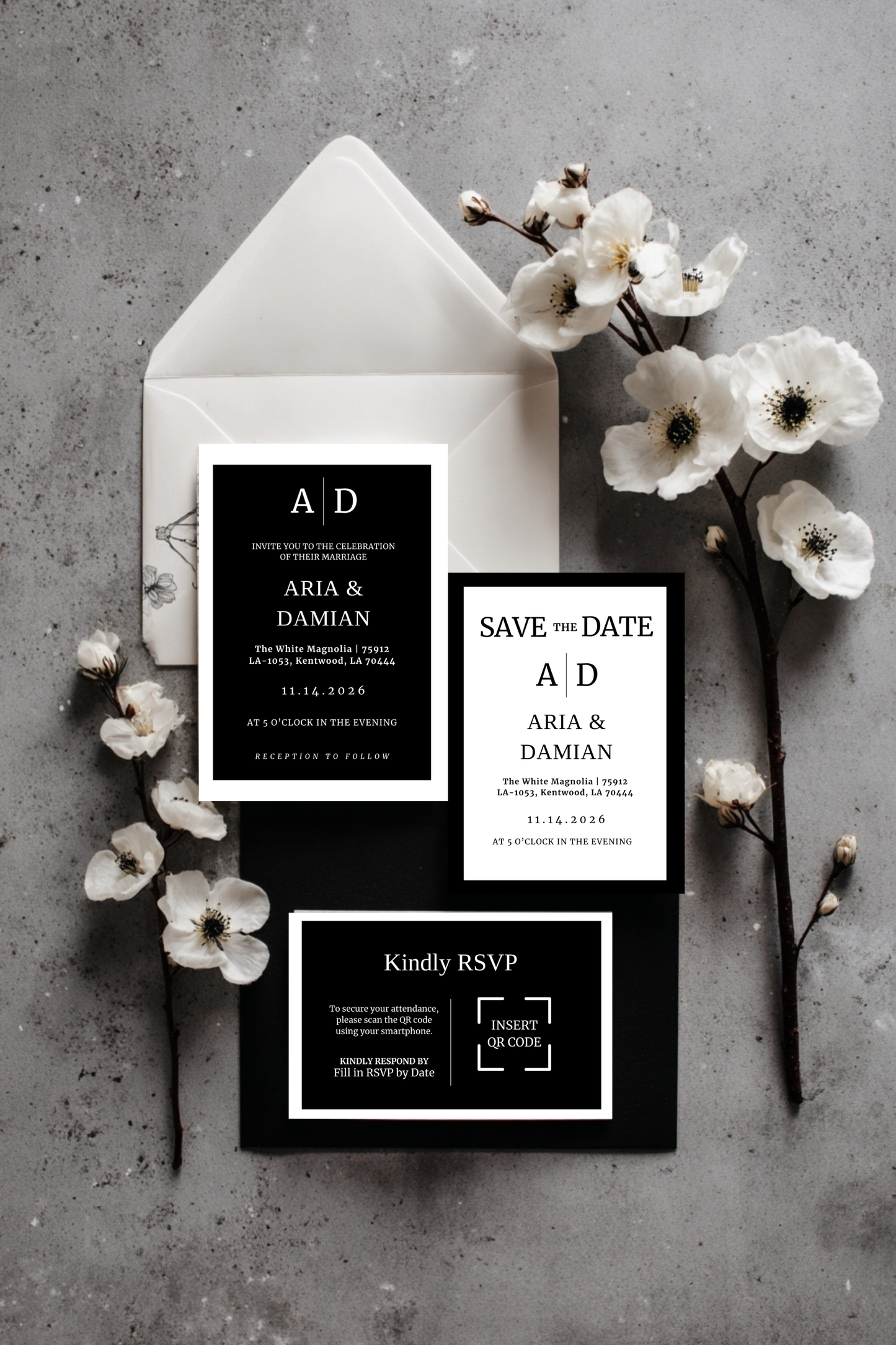 Custom Wedding Invitation Suites – Luxe Bridal Design (50% Deposit)