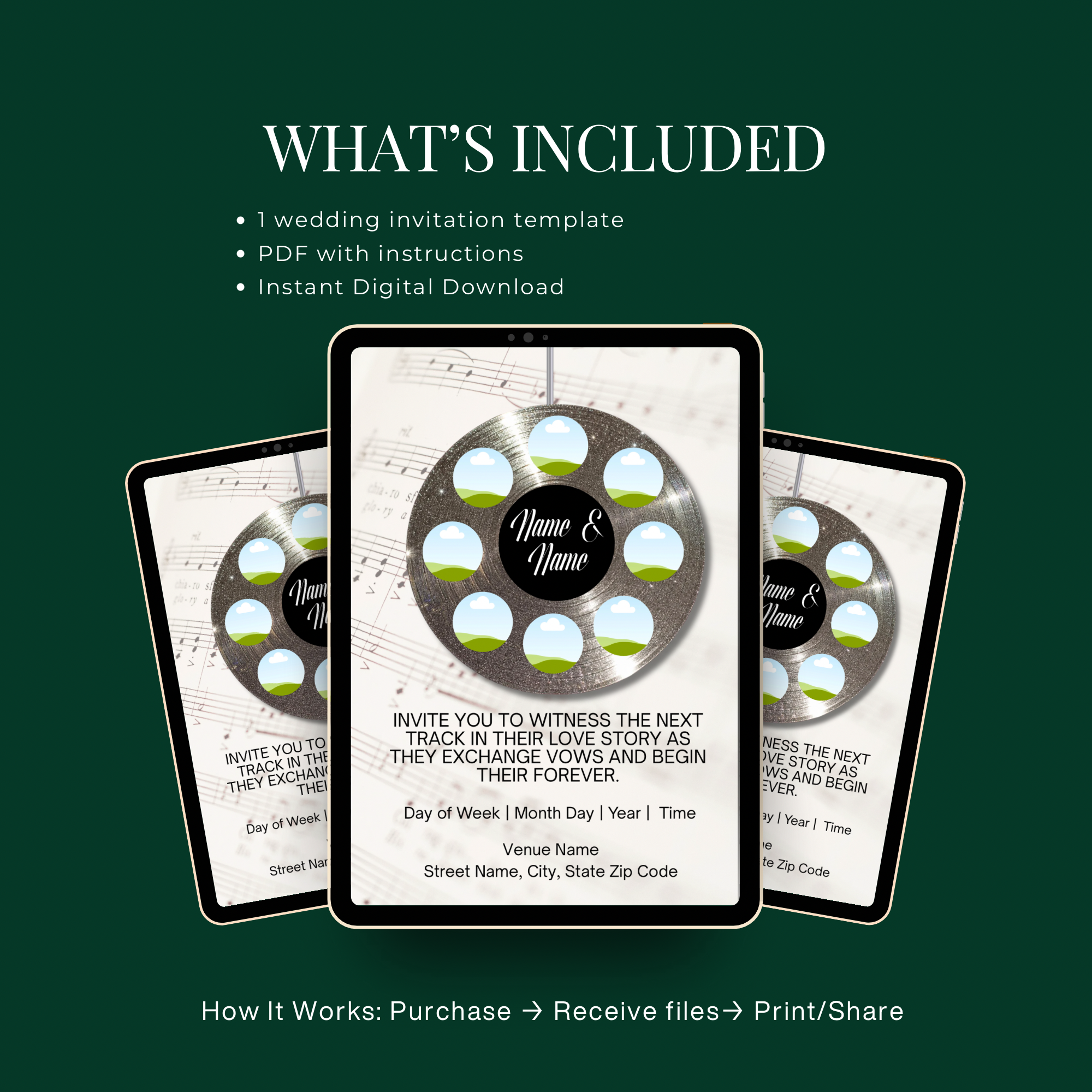 Soundtrack of Our Love Wedding Invite | Silver Vinyl Record Wedding Template | Editable in Canva