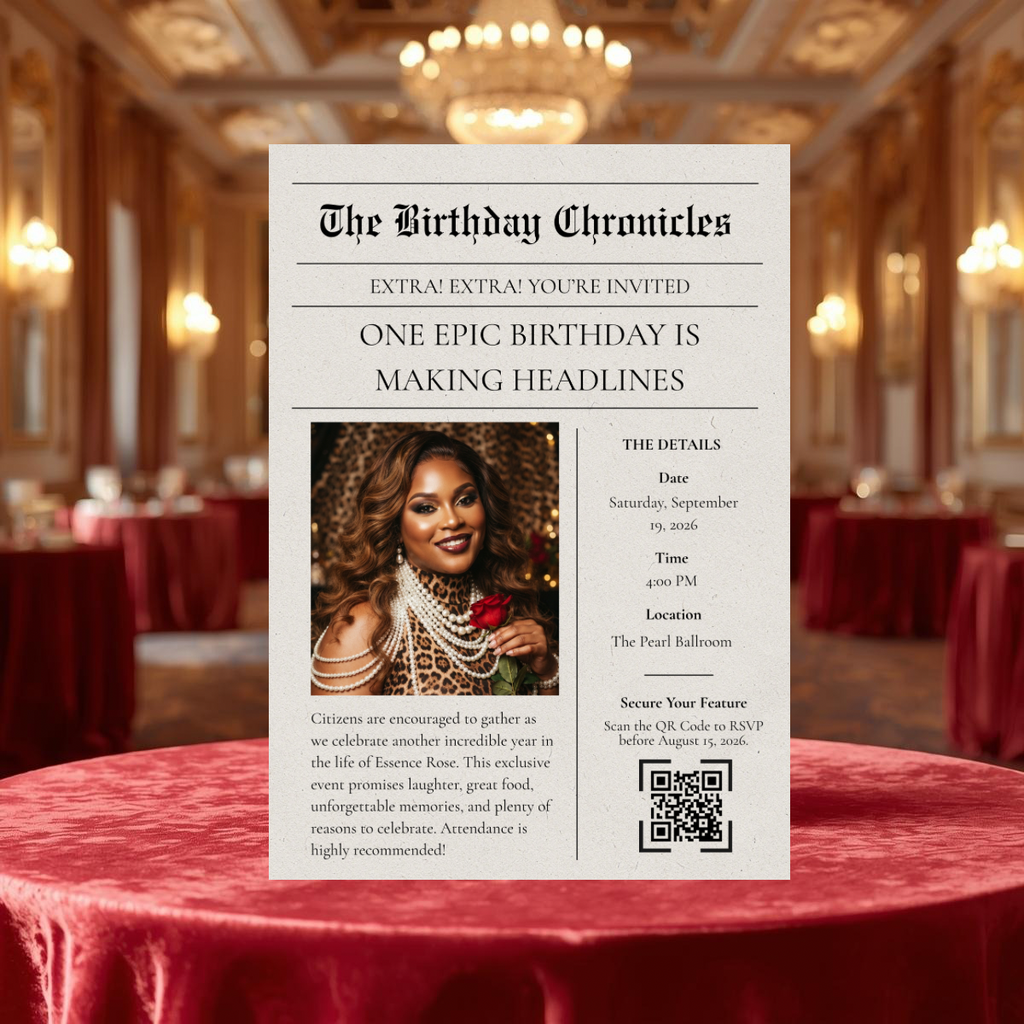 The Birthday Chronicles | Vintage Newspaper Birthday Invitation Template