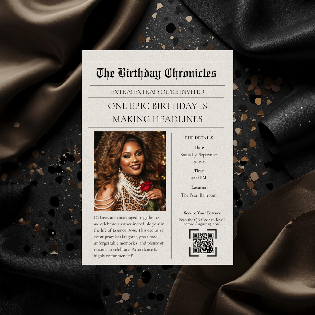 The Birthday Chronicles | Vintage Newspaper Birthday Invitation Template