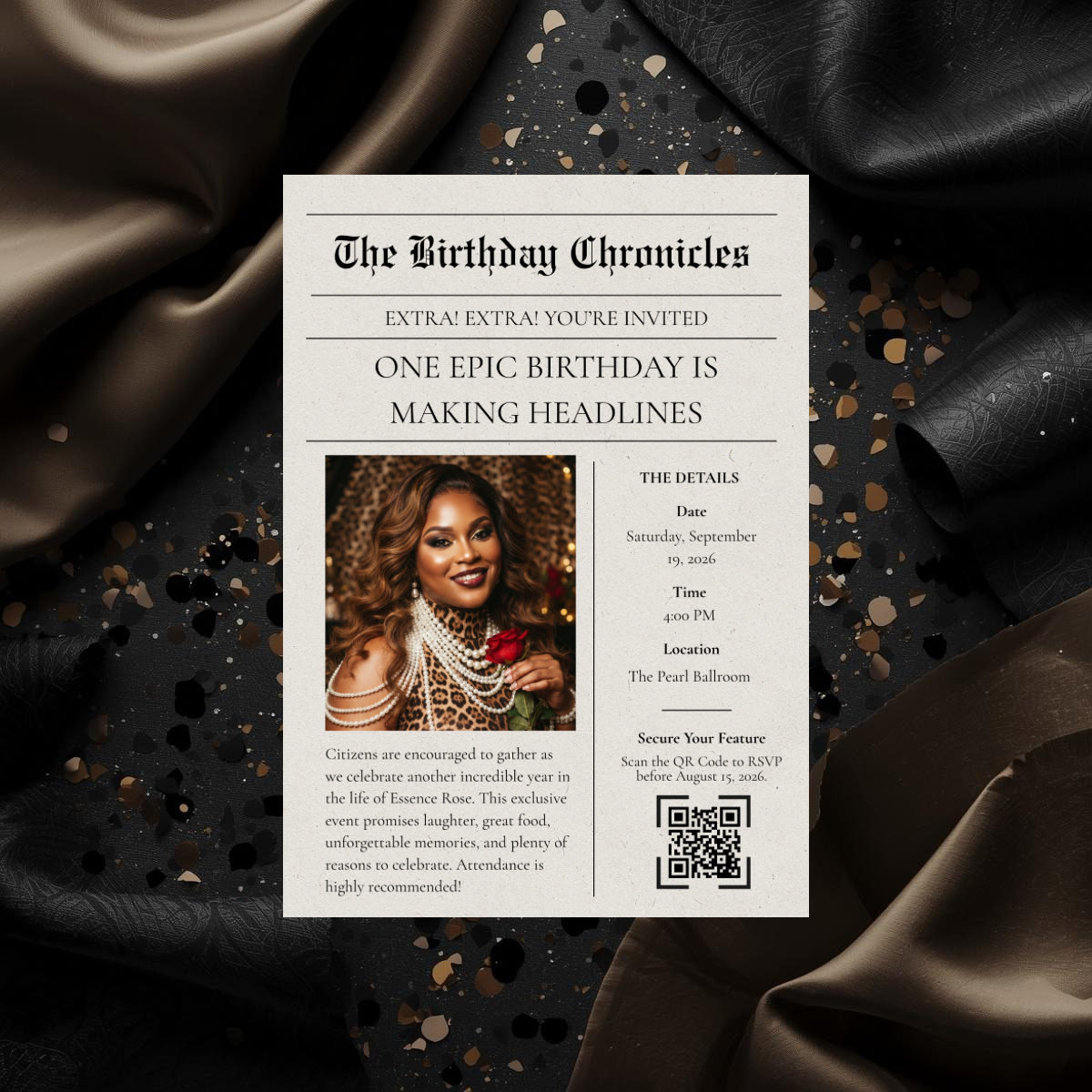 The Birthday Chronicles | Vintage Newspaper Birthday Invitation Template