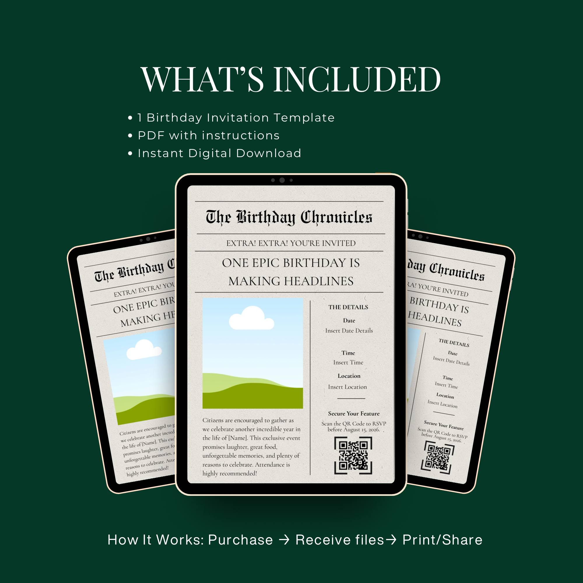 The Birthday Chronicles | Vintage Newspaper Birthday Invitation Template