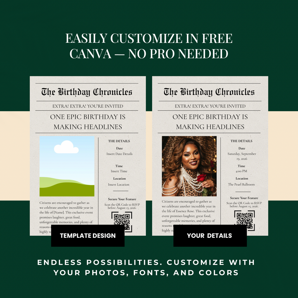 The Birthday Chronicles | Vintage Newspaper Birthday Invitation Template