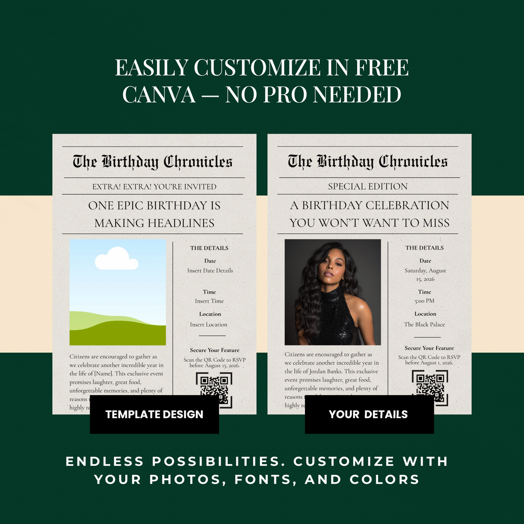 The Birthday Chronicles | Vintage Newspaper Birthday Invitation Template