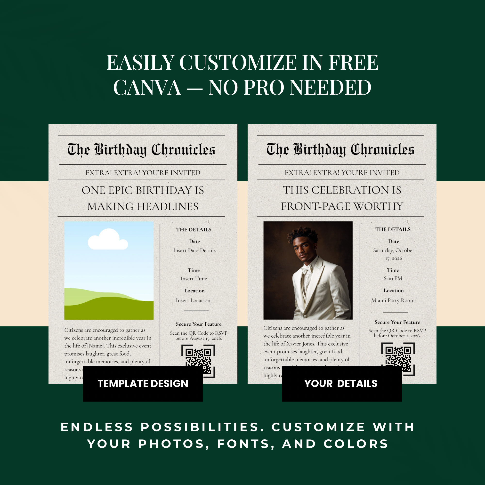 The Birthday Chronicles | Vintage Newspaper Birthday Invitation Template