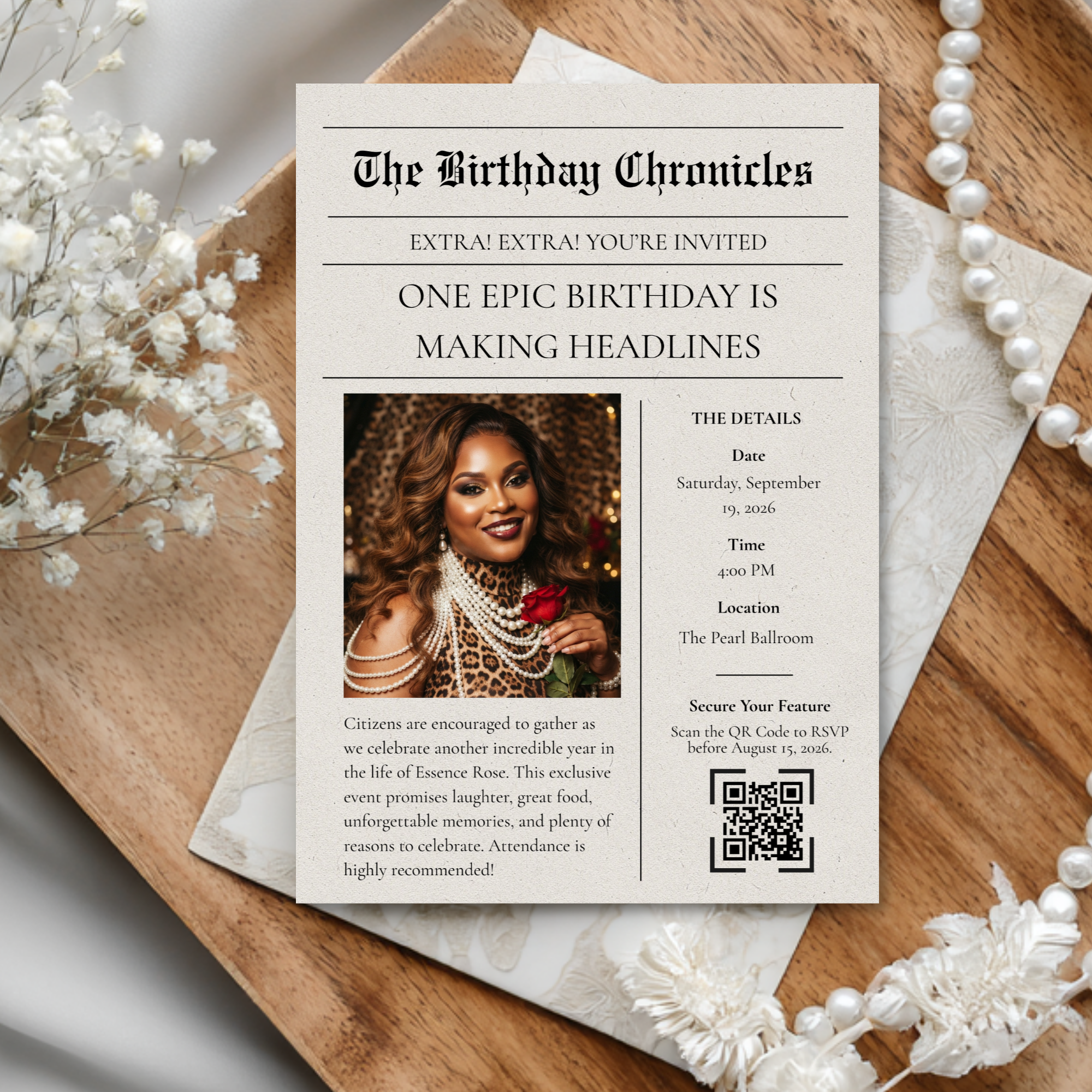 The Birthday Chronicles | Vintage Newspaper Birthday Invitation Template