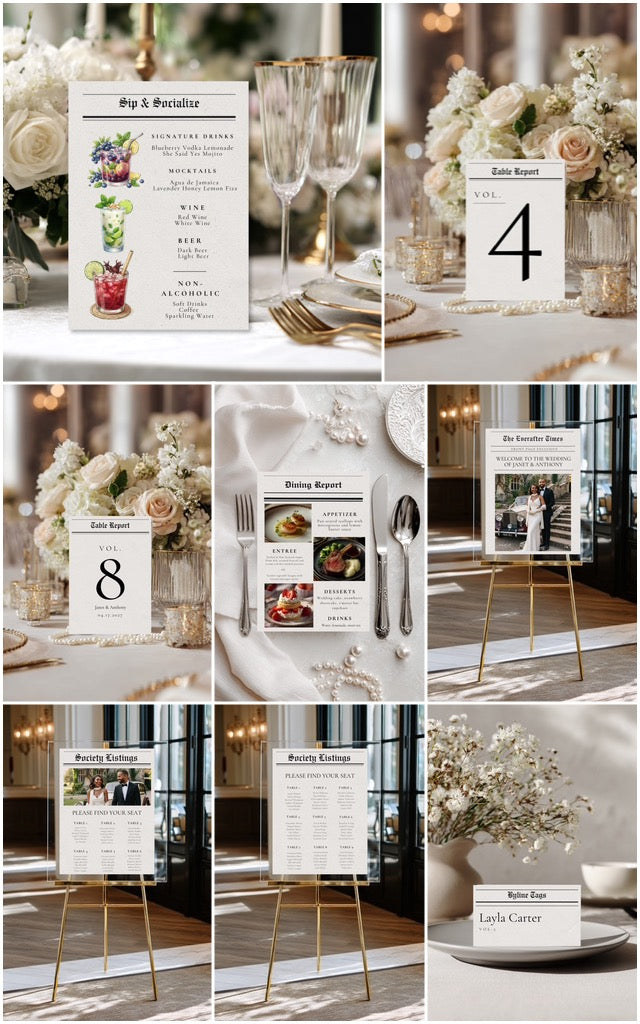 The Wedding Gazette | Newspaper-Inspired Wedding Suite | Fully Editable Canva Template
