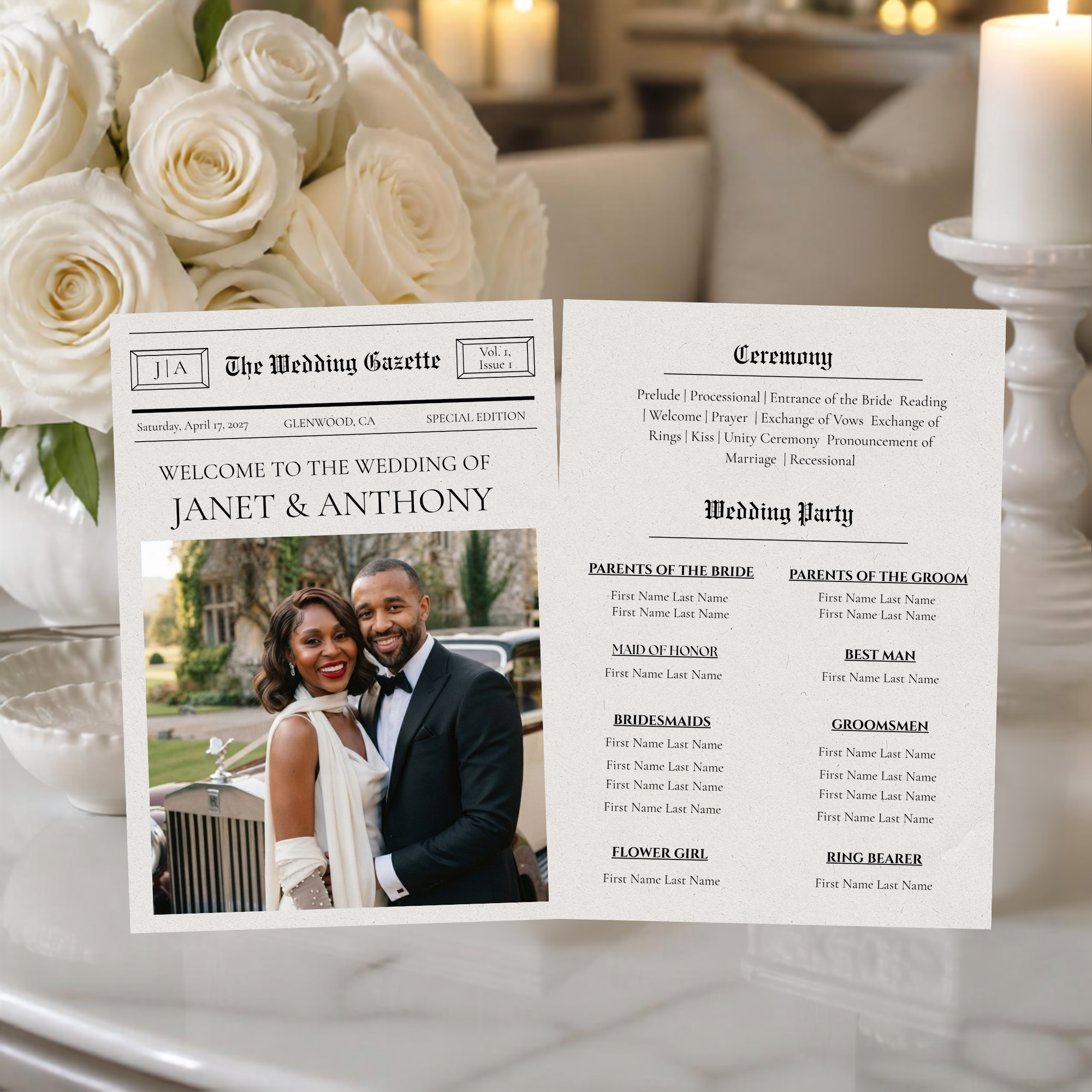 The Wedding Gazette | Newspaper-Inspired Wedding Suite | Fully Editable Canva Template