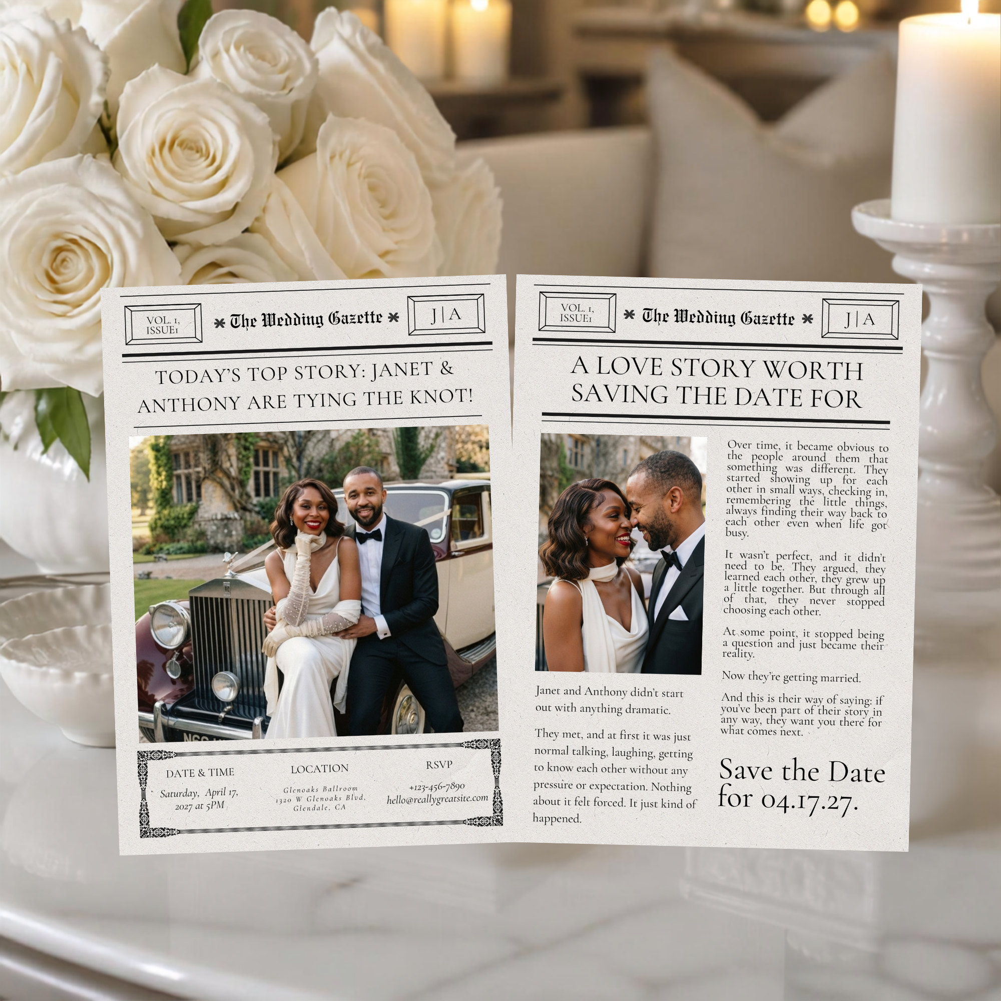 The Wedding Gazette | Newspaper-Inspired Wedding Suite | Fully Editable Canva Template
