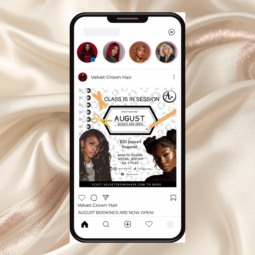 August Hair Stylist Booking Template | Editable Canva Instagram Flyer | Salon Promo Special