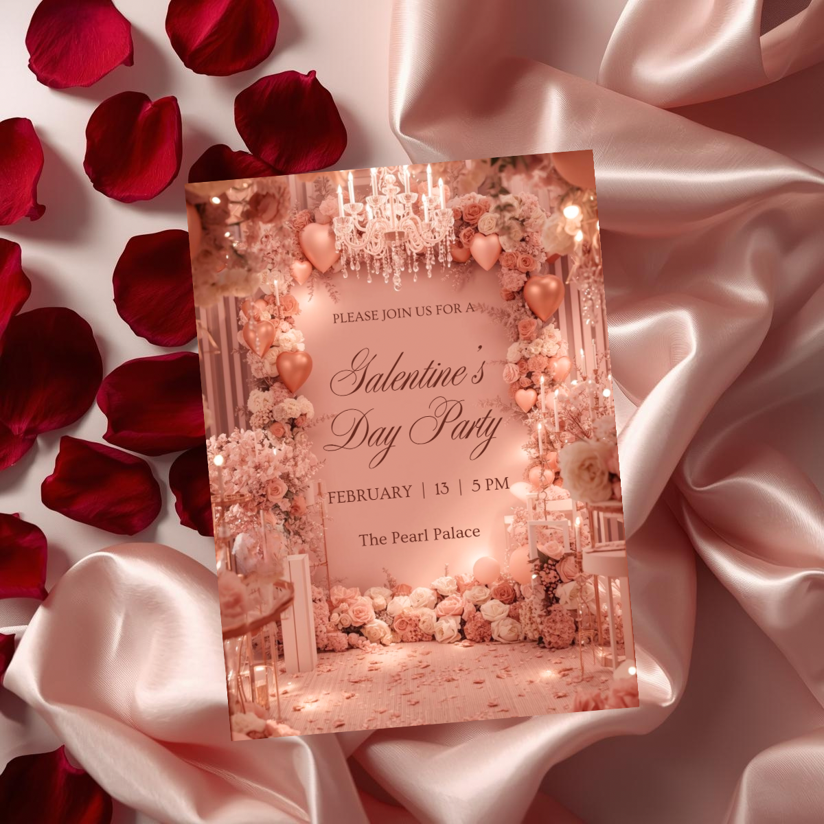 Galentine’s Day Invitation Template | Elegant Floral Brunch | Editable Canva Template