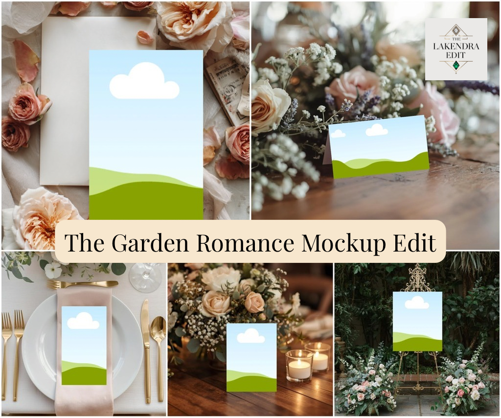 Garden Romance Mockup Collection | Canva Drag-and-Drop Mockups | Invitations, Menus, Table Numbers, Place Cards | Editable Templates