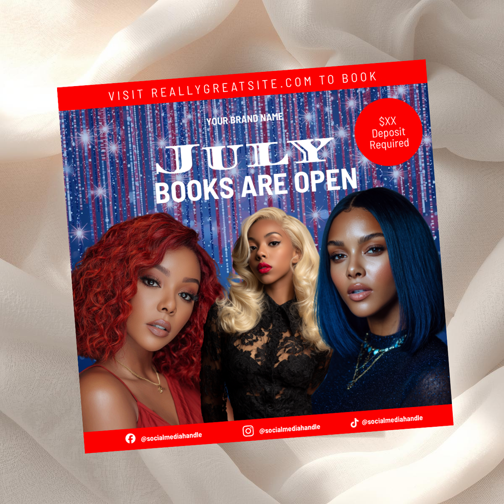 July Hair Stylist Booking Template | Editable Canva Instagram Flyer | Salon Promo Special