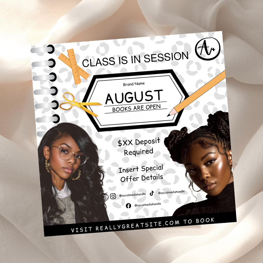 August Hair Stylist Booking Template | Editable Canva Instagram Flyer | Salon Promo Special