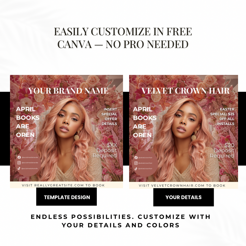 April Hair Stylist Booking Template | Editable Canva Instagram Flyer | Salon Promo Special