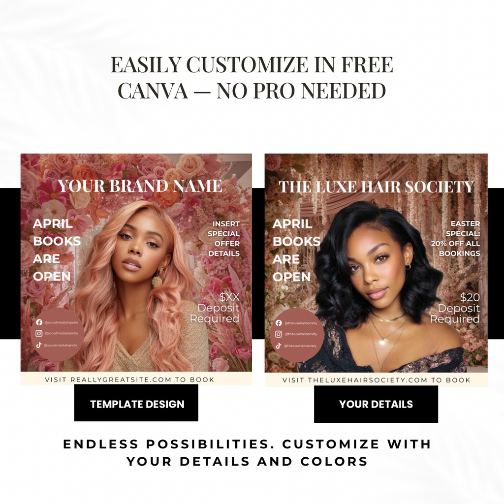 April Hair Stylist Booking Template | Editable Canva Instagram Flyer | Salon Promo Special