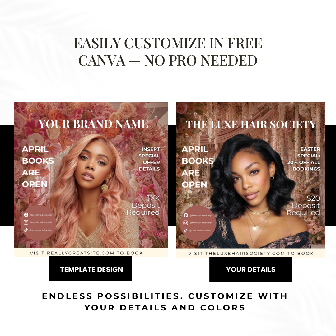 April Hair Stylist Booking Template | Editable Canva Instagram Flyer | Salon Promo Special