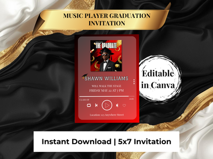 Editable Music Player Graduation Invitation | Album Cover Graduation Template