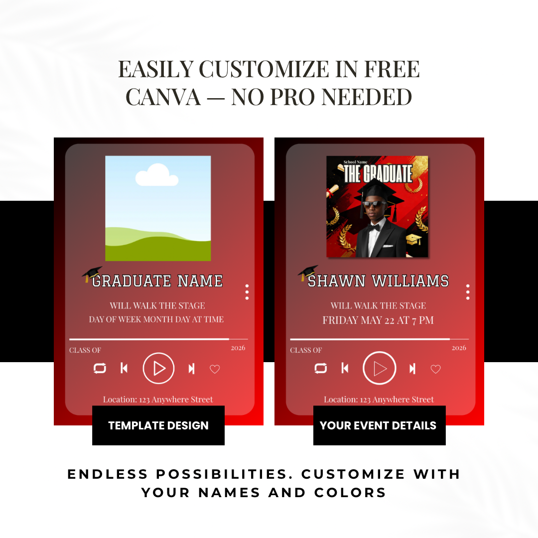 Editable Music Player Graduation Invitation | Album Cover Graduation Template