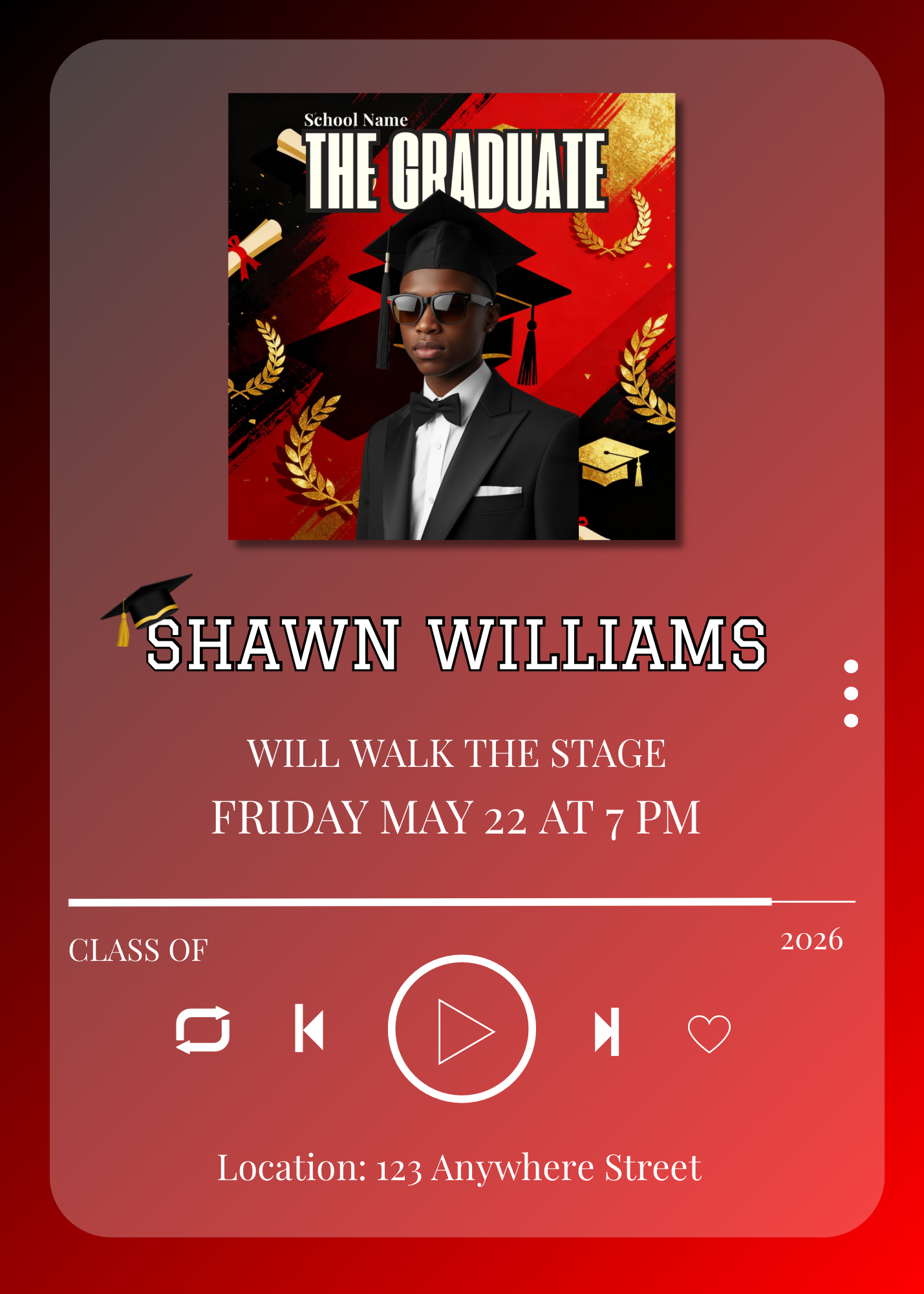 Editable Music Player Graduation Invitation | Album Cover Graduation Template